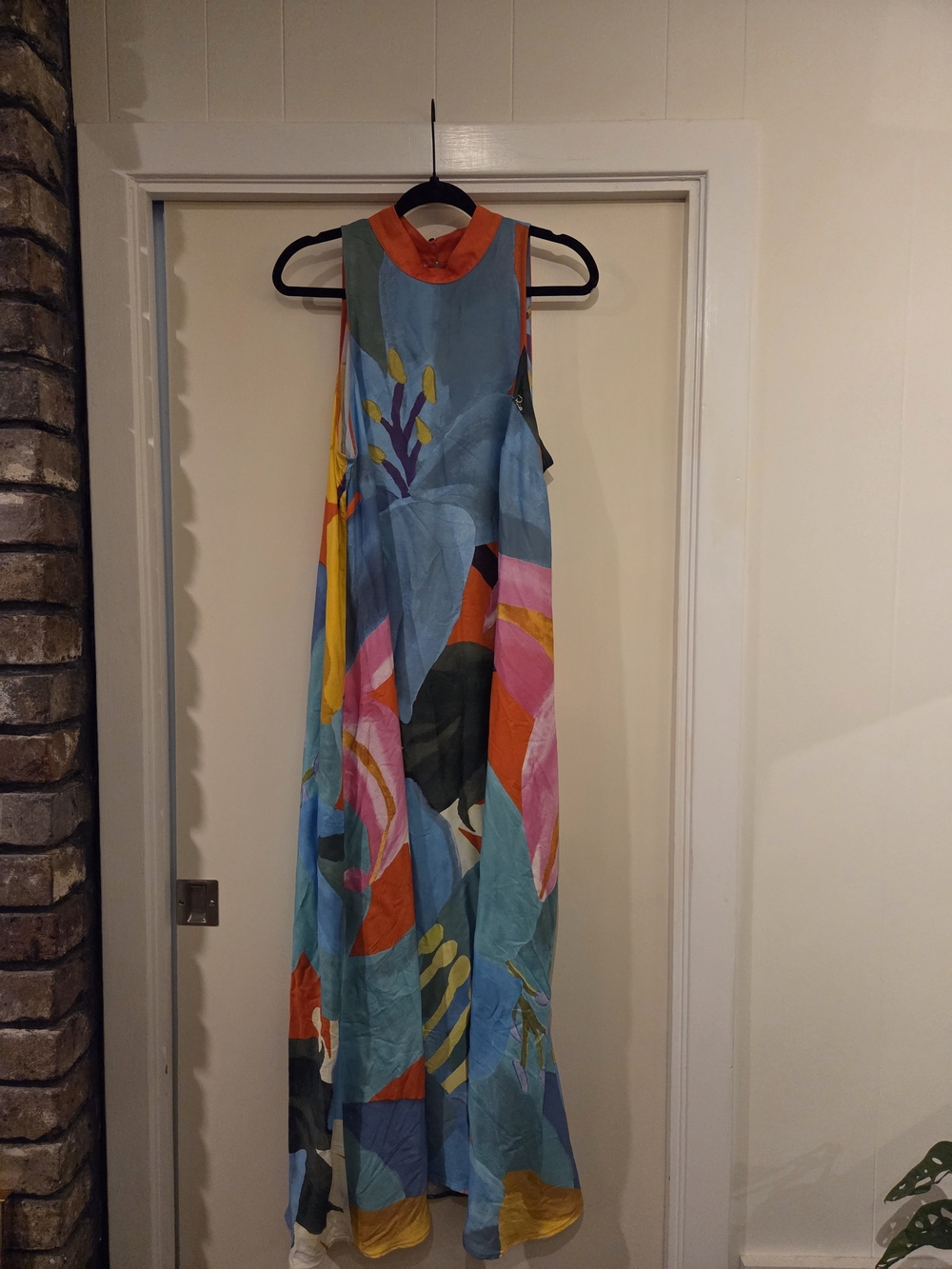 FARM Rio Multicolor Abstract Floral Maxi Dress in Blue & Coral